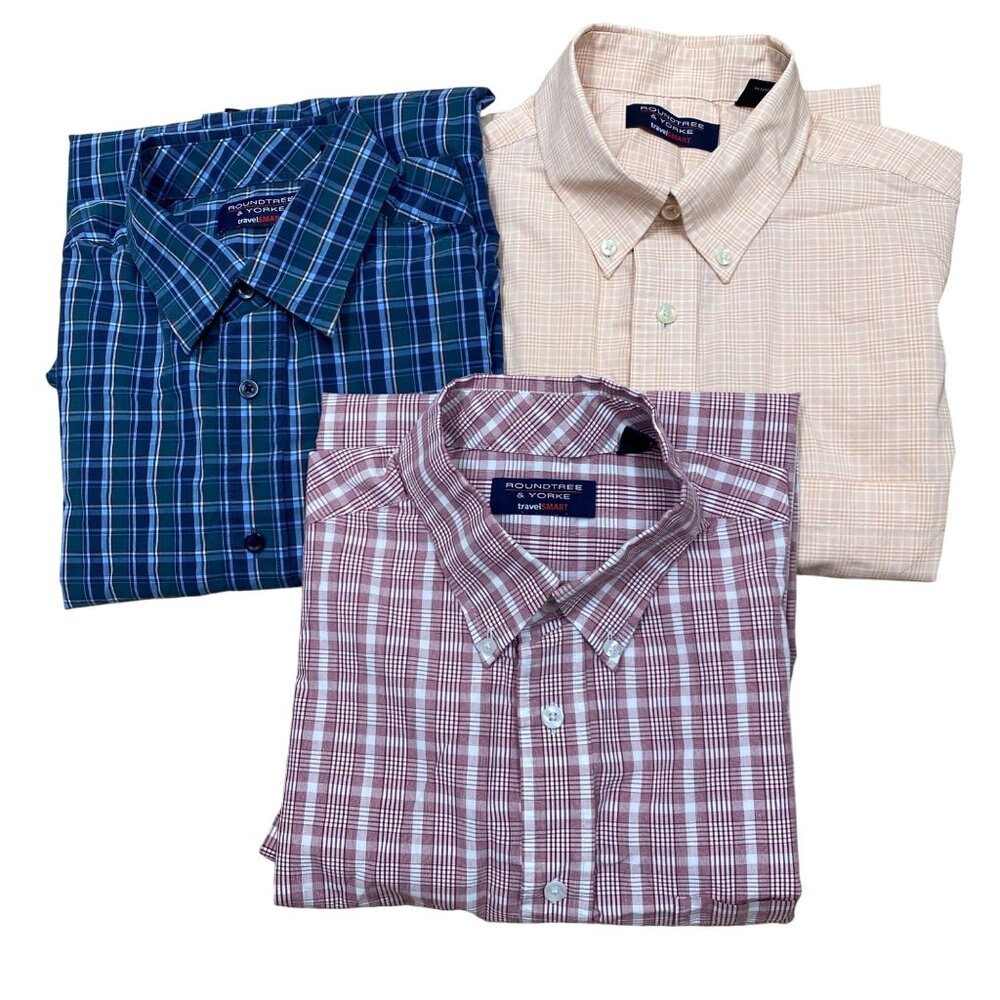 Roundtree & Yorke Mens TravelSmart Short Sleeve Button-Down Shirts Set Of 3 L